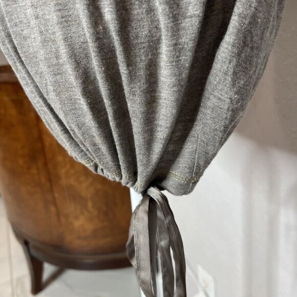 Gray Draped Short Sleeve Top With Ruching & Tie Details On Shoulder & Hem - Picture 6 of 12